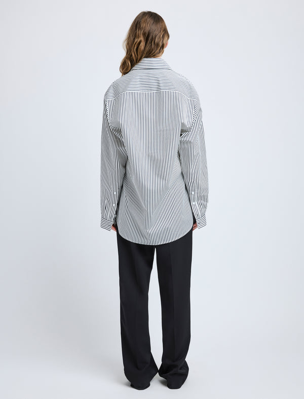 Proenza Schouler Proenza Schouler Hunter Top In Stripe Cotton Silk Poplin - Navy Multi