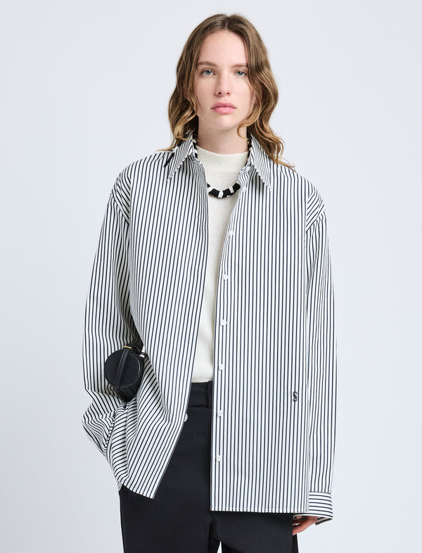 proenza schouler Proenza Schouler Hunter Top in Stripe Cotton Silk Poplin - Navy Multi