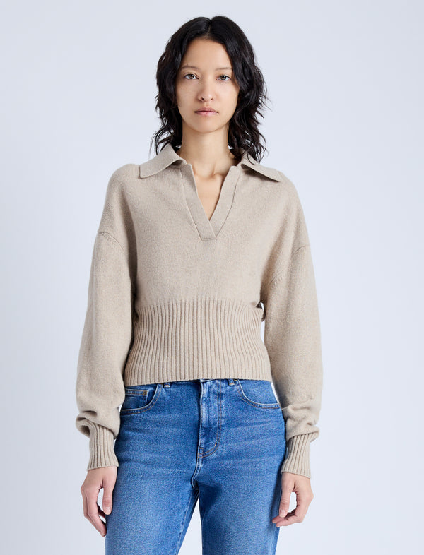 proenza schouler Proenza Schouler Jeanne Polo Sweater in Eco Cashmere - Oatmeal