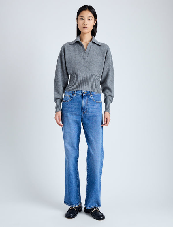 Proenza Schouler Proenza Schouler Jeanne Polo Sweater In Eco Cashmere - Grey Melange