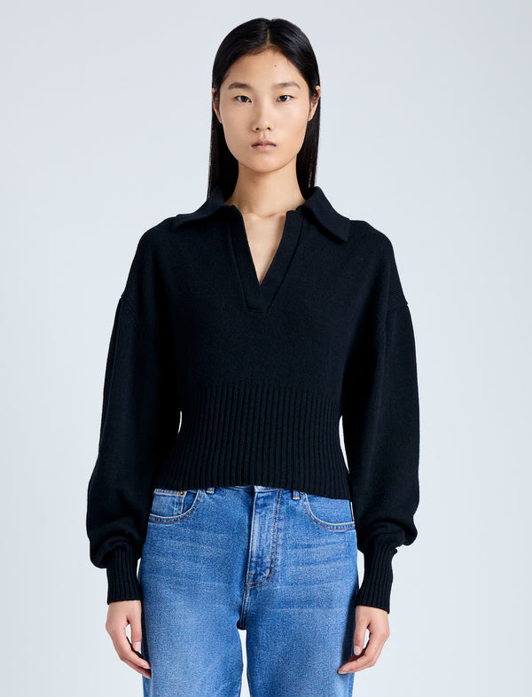 proenza schouler Proenza Schouler Jeanne Polo Sweater in Eco Cashmere - Black