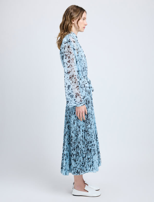 Proenza Schouler Proenza Schouler Jones Dress In Printed Crinkle Chiffon - Sky Blue Multi