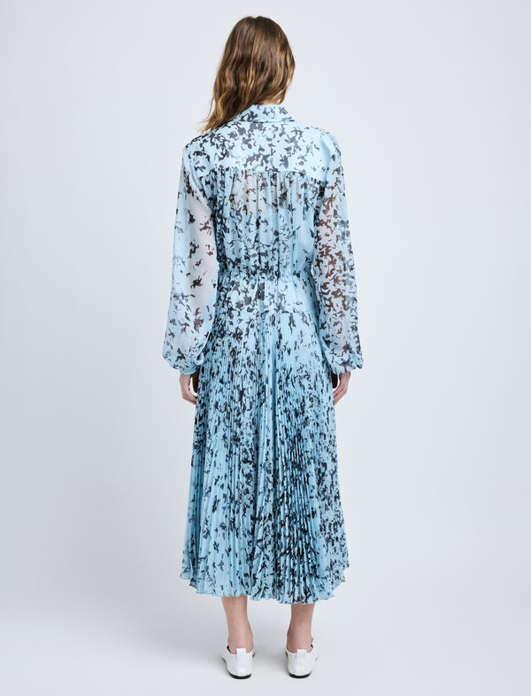 Proenza Schouler Proenza Schouler Jones Dress In Printed Crinkle Chiffon - Sky Blue Multi