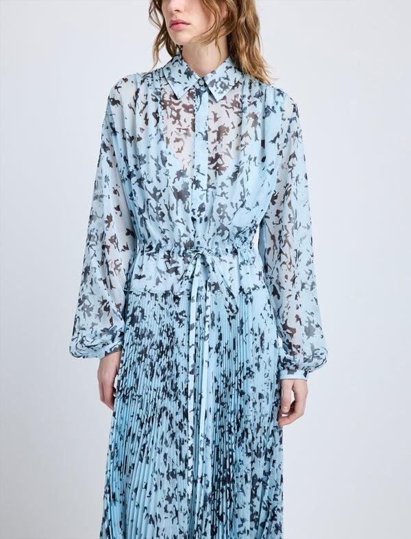 Proenza Schouler Proenza Schouler Jones Dress In Printed Crinkle Chiffon - Sky Blue Multi