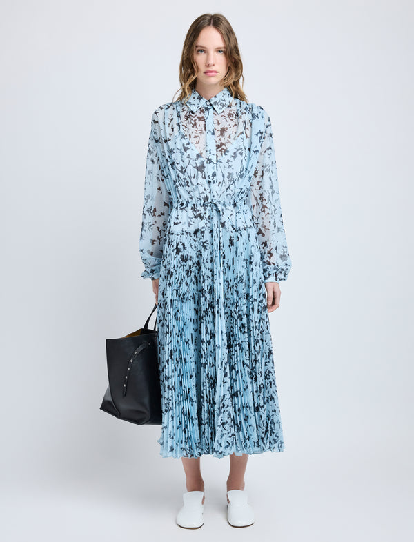 proenza schouler Proenza Schouler Jones Dress in Printed Crinkle Chiffon - Sky Blue Multi
