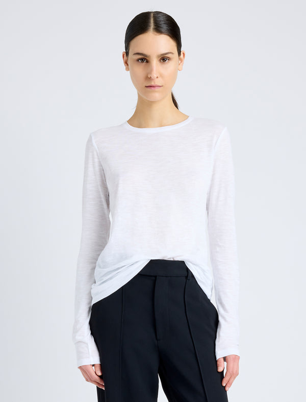 proenza schouler Proenza Schouler Long Sleeve T-Shirt in Tissue Jersey - White