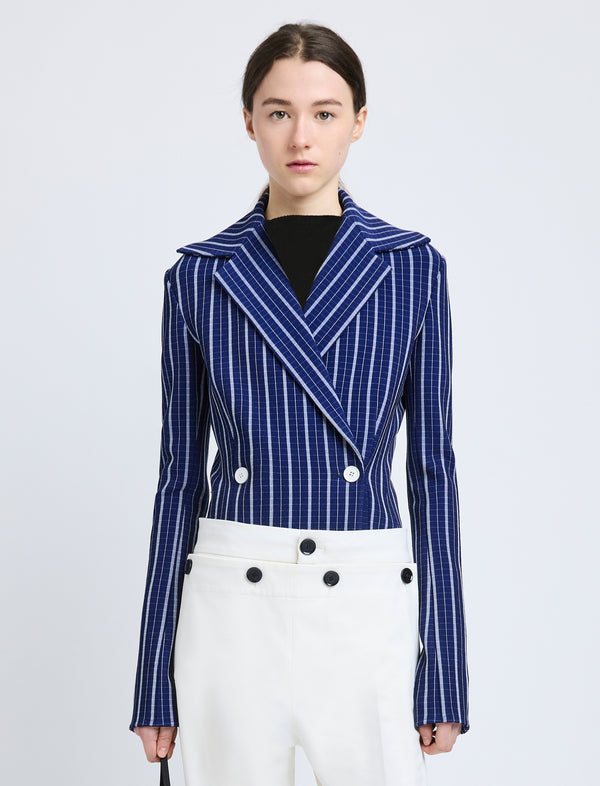 proenza schouler Proenza Schouler Marine Jacket in Plaid Bi-Stretch Viscose - Cobalt Multi