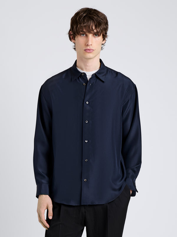 proenza schouler Proenza Schouler Mens Louis Shirt in Silk - Dark Navy