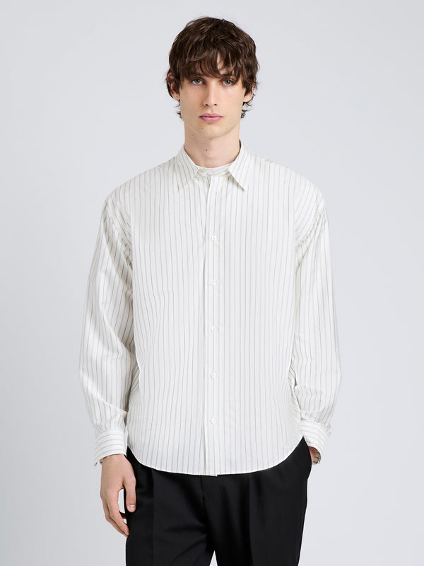 proenza schouler Proenza Schouler Mens Louis Shirt in Stripe Silk - White/ Black