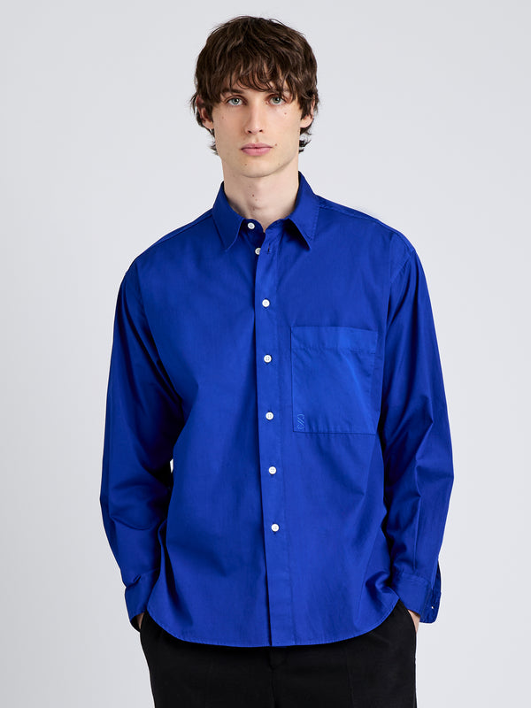 proenza schouler Proenza Schouler Mens Simon Shirt in Poplin - Cobalt Blue
