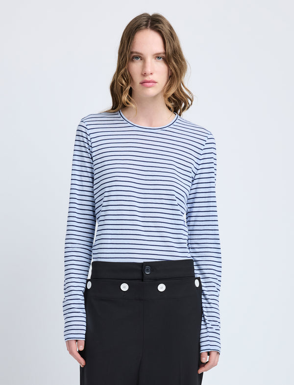 proenza schouler Proenza Schouler Mia T-Shirt in Cotton Stripe Jersey - Chambray Multi