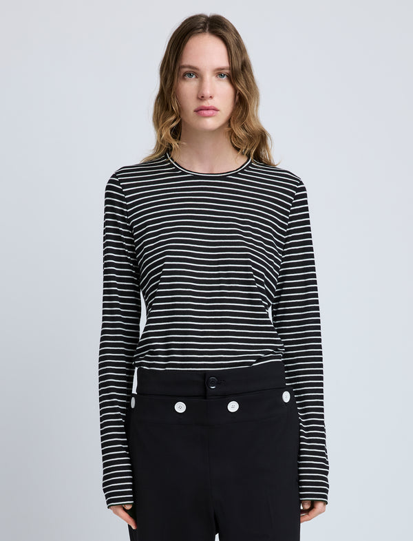 proenza schouler Proenza Schouler Mia T-Shirt in Cotton Stripe Jersey - Black Multi