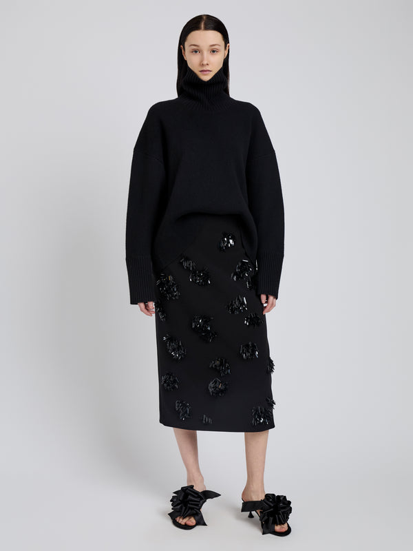 proenza schouler Proenza Schouler Moira Skirt in Embroidered Compact Crepe - Black