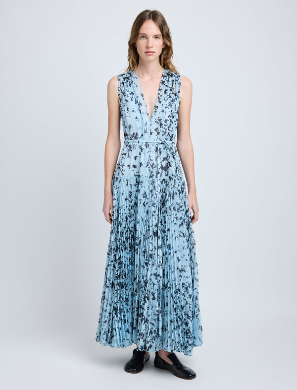 proenza schouler Proenza Schouler Pat Dress in Printed Crinkle Chiffon - Sky Blue Multi