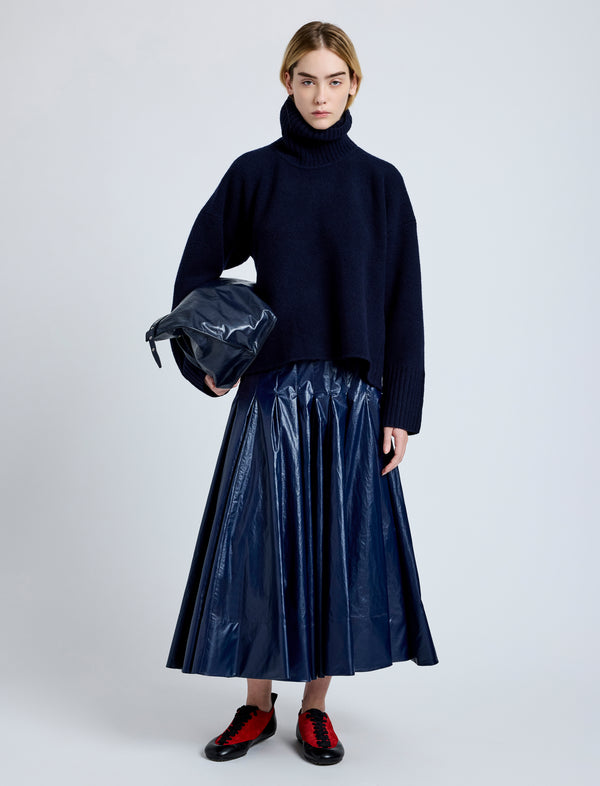 proenza schouler Proenza Schouler Petra Skirt in Lacquered Cotton - Navy