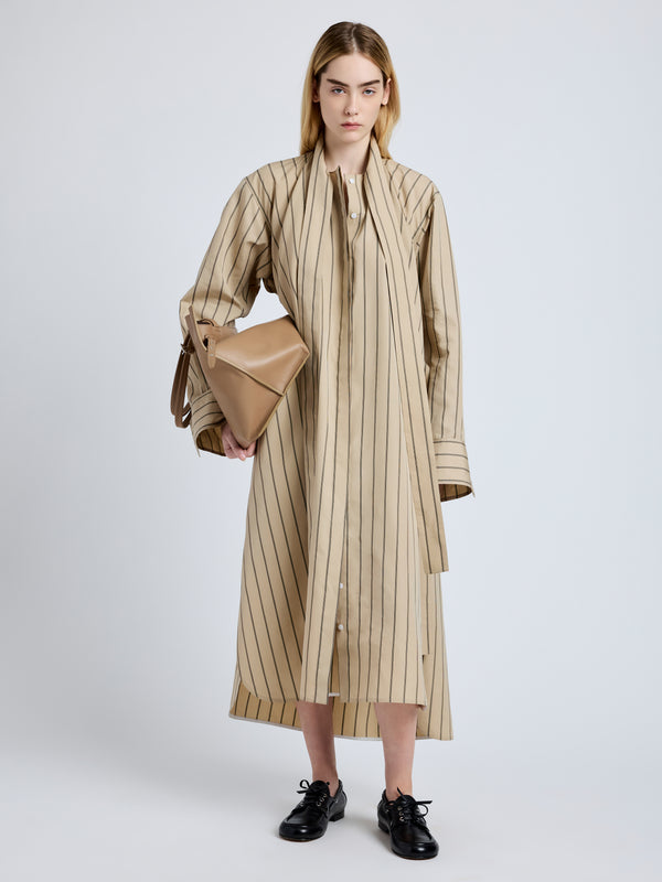 proenza schouler Proenza Schouler Phillipa Dress in Stripe Cotton Silk Poplin - Taupe Multi