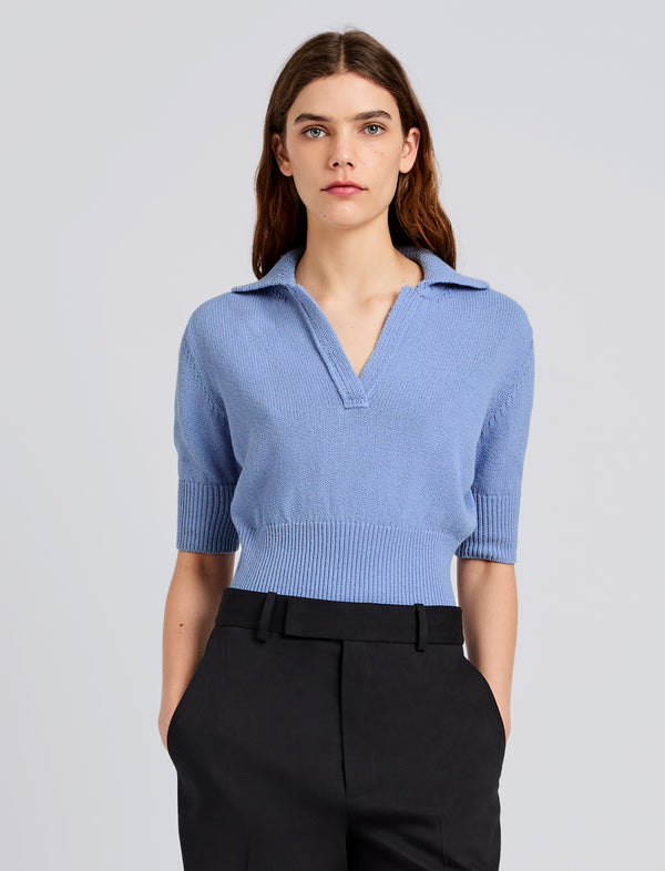 proenza schouler Proenza Schouler Reeve Polo in Cotton Knit - Pale Blue