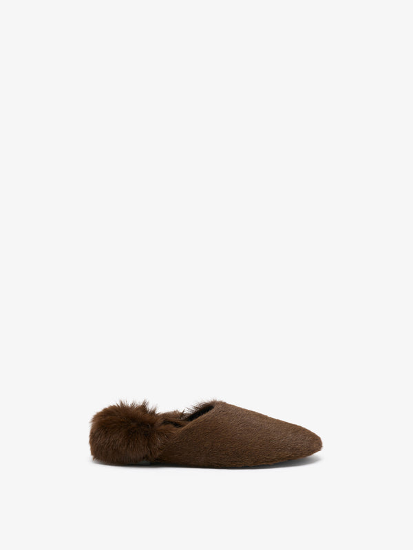 proenza schouler Proenza Schouler Ruched Tee Slippers in Shearling - Chocolate
