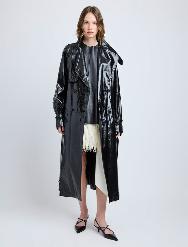 proenza schouler Proenza Schouler Sabina Coat in Lacquered Leather - Black