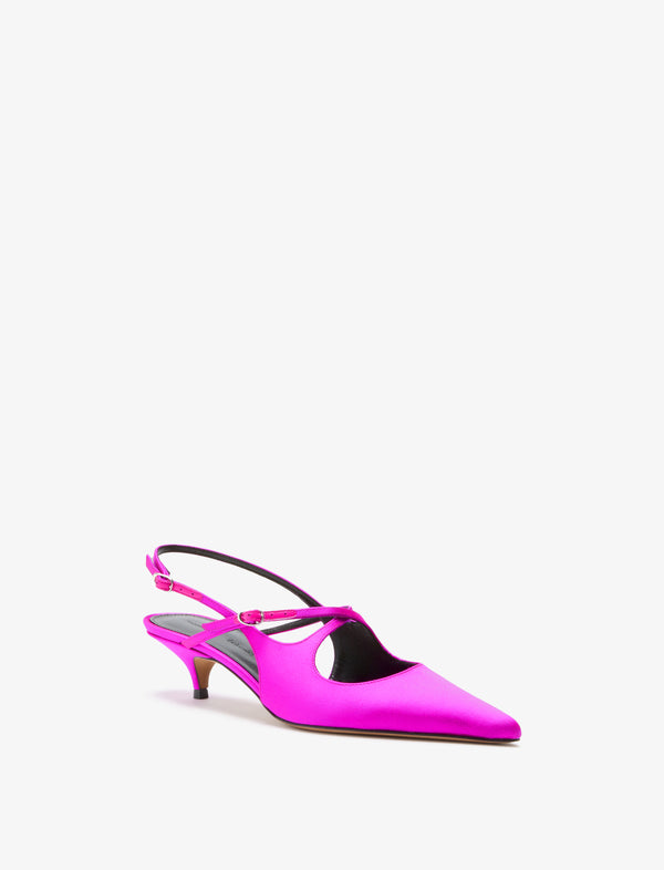 Proenza Schouler Proenza Schouler Slash Crossover Slingback Pumps In Satin - Fuchsia