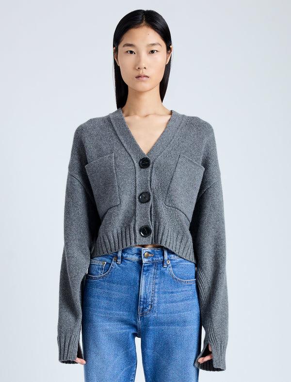 proenza schouler Proenza Schouler Sofia Cardigan in Eco Cashmere - Grey Melange