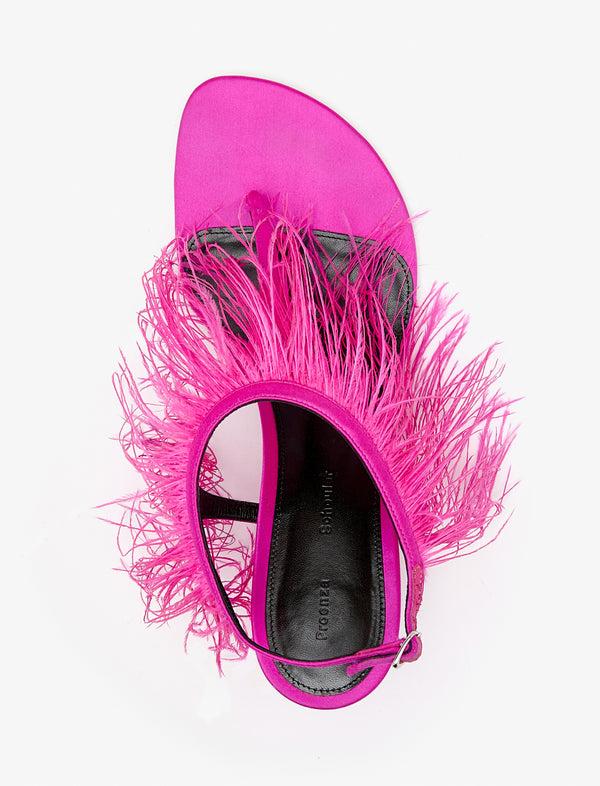 Proenza Schouler Proenza Schouler Tee Thong Feather Sandals In Satin - Fuchsia