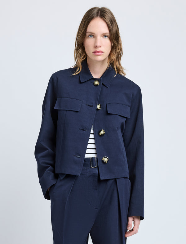 proenza schouler Proenza Schouler Thelma Jacket in Cotton Linen Suiting - Navy