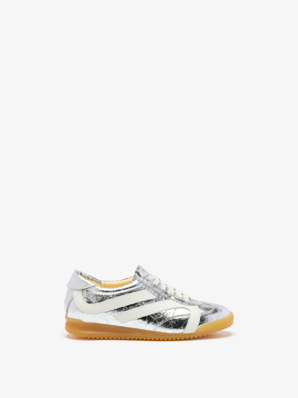 proenza schouler Proenza Schouler Track Sneakers in Crinkled Metallic - Silver / Ecru