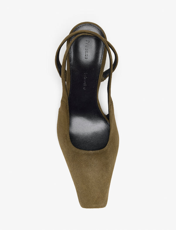 Proenza Schouler Proenza Schouler Trap Cross Slingback Pumps In Kidsuede - Moss