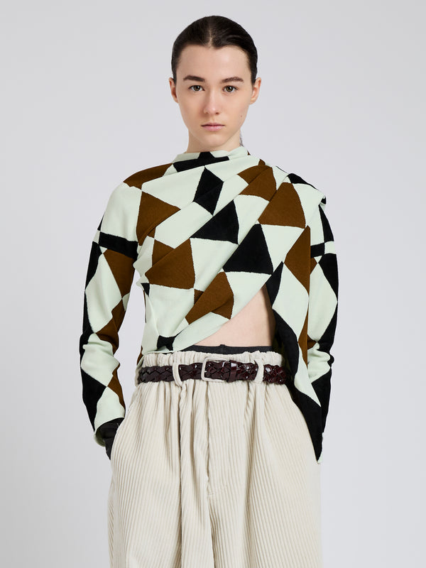proenza schouler Proenza Schouler Vanne Top in Argyle Velvet Knit - Light Green Multi