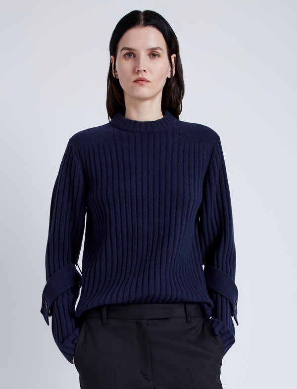 proenza schouler Proenza Schouler Verona Sweater in Midweight Cashmere Rib - Navy