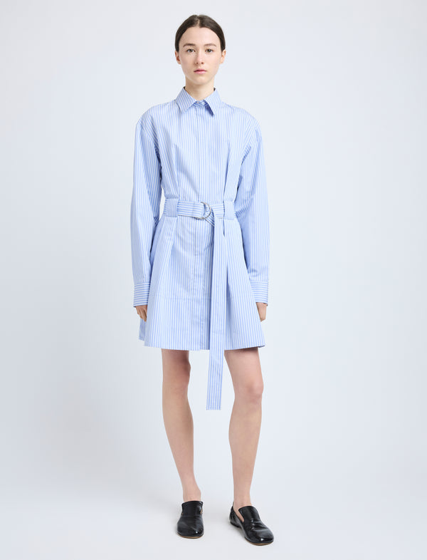 proenza schouler Proenza Schouler Viola Dress in Stripe Cotton Silk Poplin - Pale Blue Multi