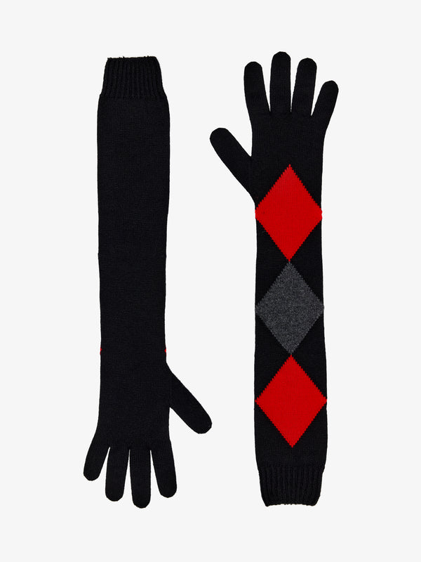 proenza schouler Proenza Schouler Vivian Gloves in Argyle Cashmere Knit - Black Multi