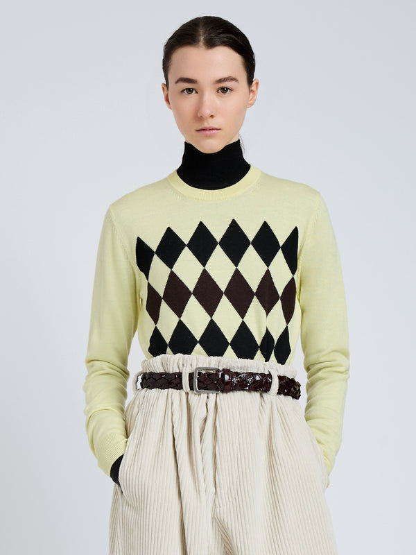 proenza schouler Proenza Schouler Vivian Top in Argyle Knit - Yellow Multi