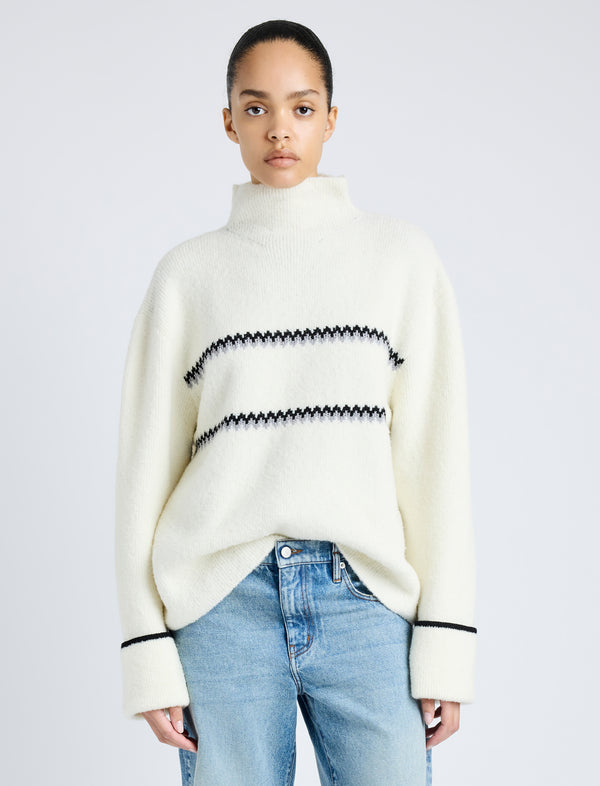 proenza schouler Proenza Schouler White Label Anne Fairisle Sweater in Merino Wool - White/Black/Coal