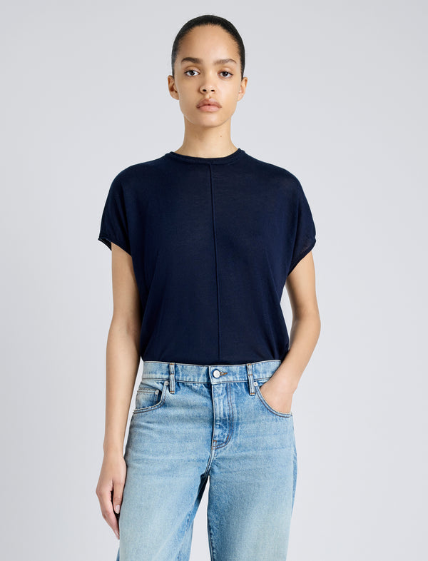 proenza schouler Proenza Schouler White Label Ares Top in Lightweight Cashmere - Navy