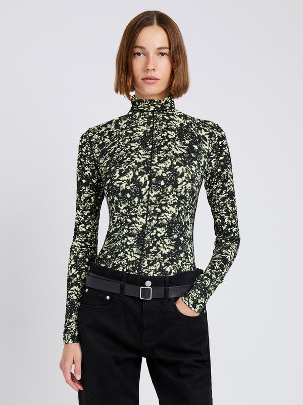 proenza schouler Proenza Schouler White Label Audrey Top in Printed Jersey - Black/Lemon