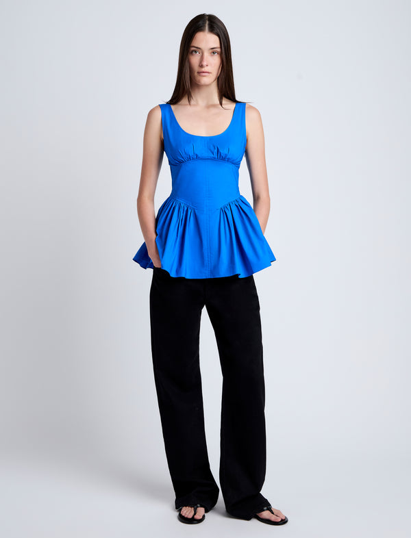 Proenza Schouler Proenza Schouler White Label Bader Top In Stretch Poplin - Cyan