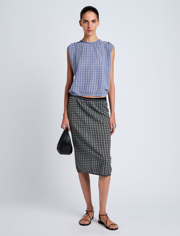 Proenza Schouler Proenza Schouler White Label Bradley Crewneck In Plaid Knit - Off White/Denim