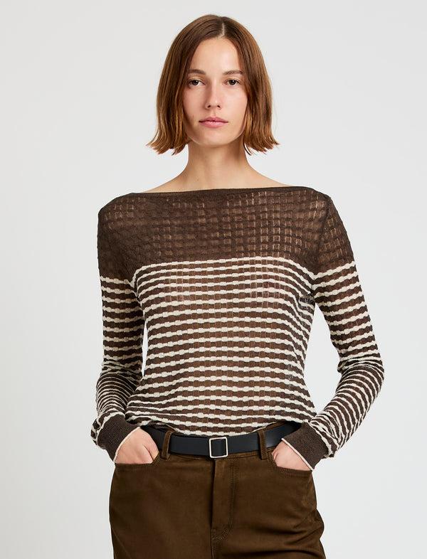 proenza schouler Proenza Schouler White Label Britta Sweater in Breton Stripe - Wood/Chalk