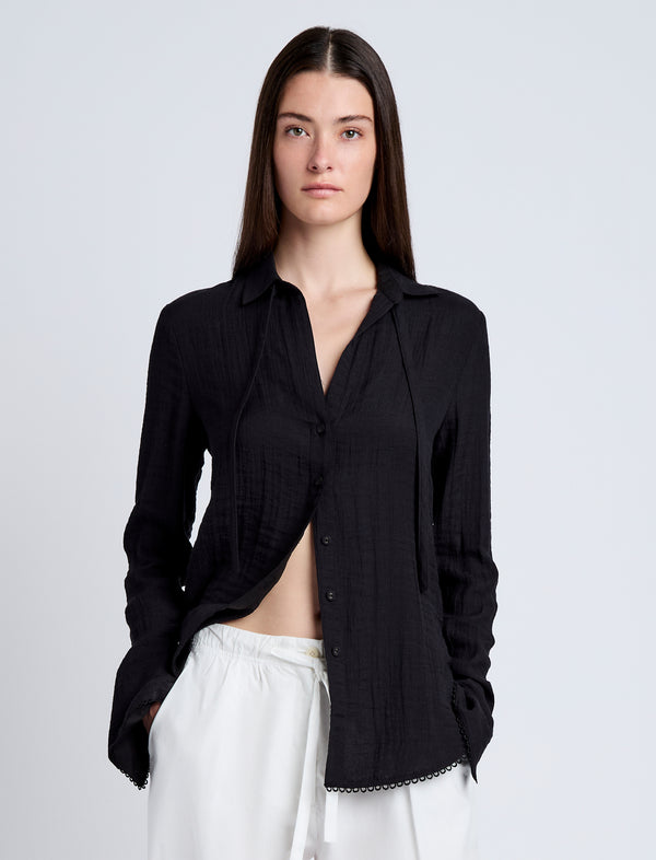 proenza schouler Proenza Schouler White Label Cami Shirt in Crinkle Viscose - Black