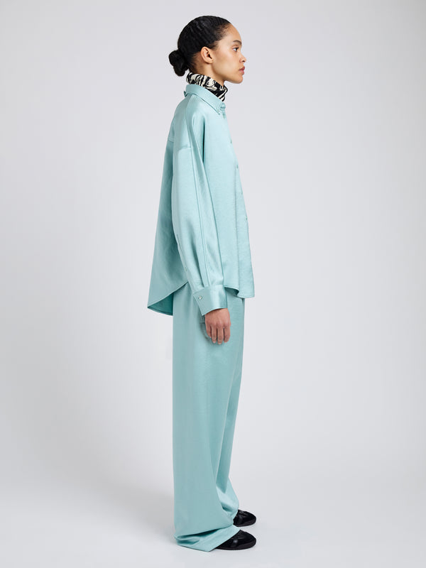 Proenza Schouler Proenza Schouler White Label Caroline Shirt In Crinkled Crepe - Sea Glass