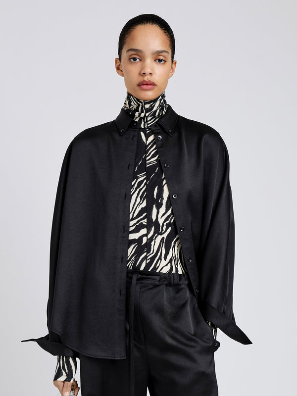 proenza schouler Proenza Schouler White Label Caroline Shirt in Crinkled Crepe - Black