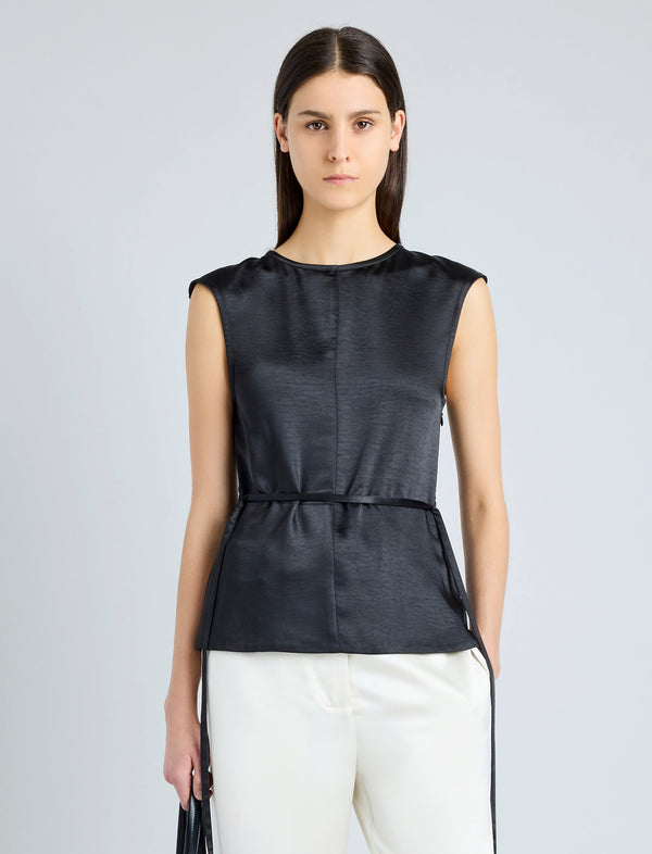 proenza schouler Proenza Schouler White Label Clemence Top in Satin - Black