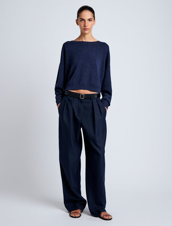 Proenza Schouler Proenza Schouler White Label Conley Knit Sweater In Lightweight Merino - Navy Melange