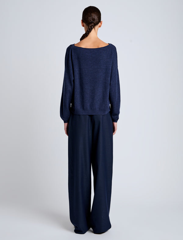 Proenza Schouler Proenza Schouler White Label Conley Knit Sweater In Lightweight Merino - Navy Melange
