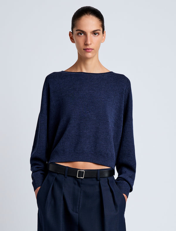 proenza schouler Proenza Schouler White Label Conley Knit Sweater in Lightweight Merino - Navy Melange