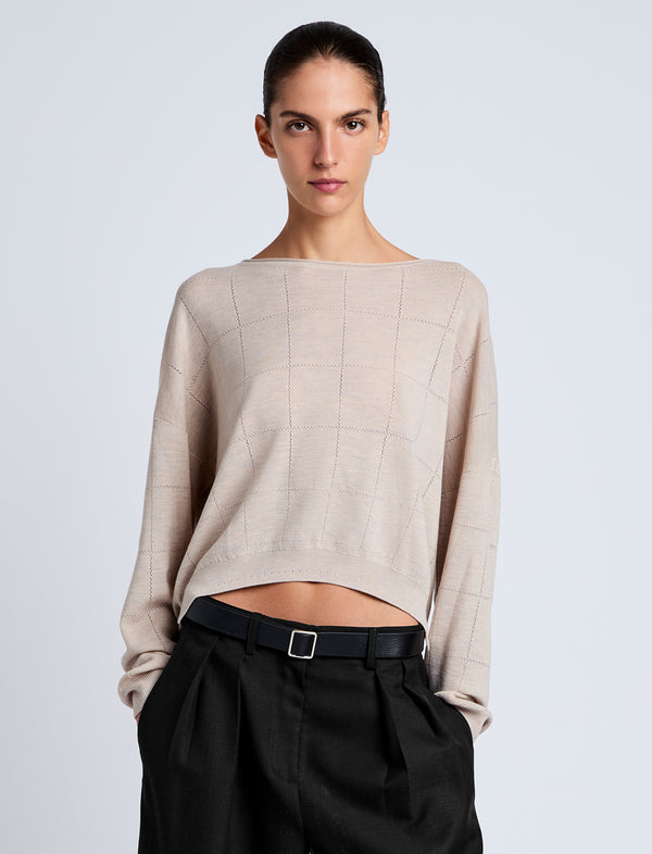 proenza schouler Proenza Schouler White Label Conley Knit Sweater in Lightweight Merino - Light Rose Melange