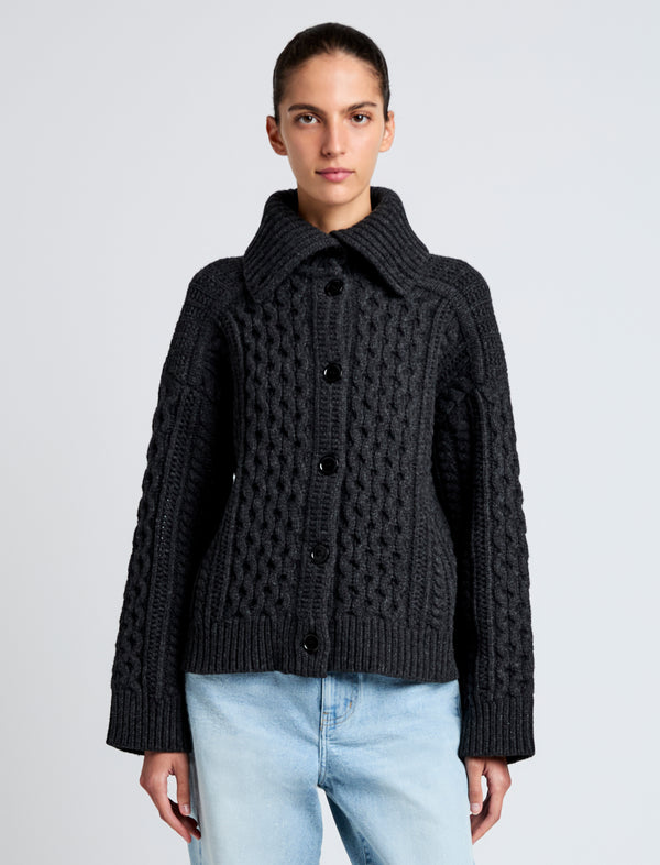 proenza schouler Proenza Schouler White Label Darlene Sweater in Cable Knit - Coal