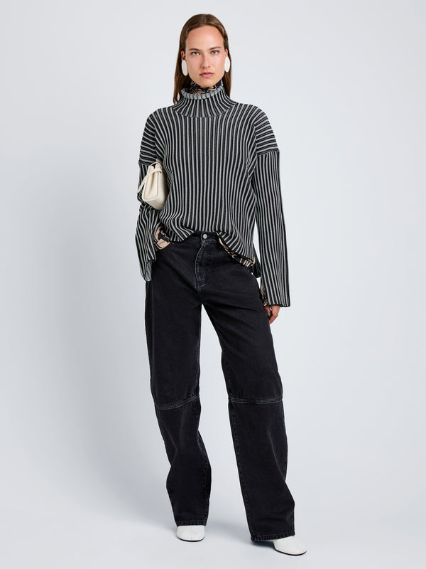 Proenza Schouler Proenza Schouler White Label Elysia Sweater In Ladder Stripe Knit - Black/White